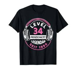 Level 34 Jahre Frauen Gamer Girl Zocker 1990 Geburtstag T-Shirt von Gamer Girl Geburtstag Mädchen Geschenkideen 2024
