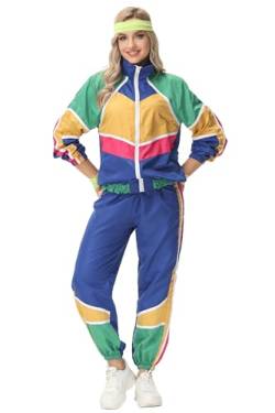 Gammify 80er 90er Jahre Kostüm Trainingsanzug, 80er Jahre Outfit Retro Jogginganzug Faschingskostüme Karneval Grün M von Gammify