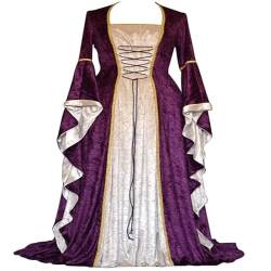 Gammify Damen Retro Mittelalter Kleid mit Trompetenärmel, Mittelalterliche Viktorianischen Königin Kleider Renaissance Gotisch Maxikleid Karneval Halloween Party Prinzessin Kostüm Purple L von Gammify