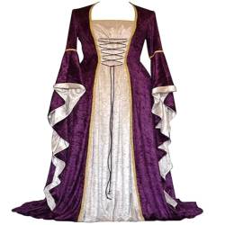 Gammify Damen Retro Mittelalter Kleid mit Trompetenärmel, Mittelalterliche Viktorianischen Königin Kleider Renaissance Gotisch Maxikleid Karneval Halloween Party Prinzessin Kostüm Purple M von Gammify