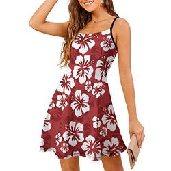 Damen Ärmelloses Kleid Strandkleid Sommerkleid Hawaii Hibiskus Blumen Rot Verstellbaren Spaghetti Trägerkleid Swing Kleid Freizeitkleid White XXL von Gamoii