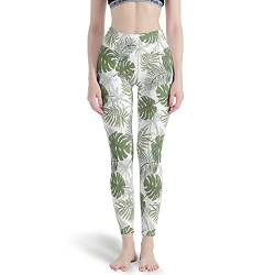 Damen Sport Leggings Hawaii Monstera Palmen Blätter Bedruckte Sporthose Yogahose Hohem Bund Tummy Control Yoga Hose White L von Gamoii