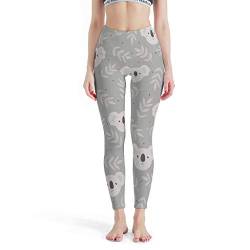 Damen Sports Leggings Koala Blatt Karikatur Tier Grau 3D Druck Sporthose Yogahose Hohe Taille Slim Fit Laufhose White m von Gamoii