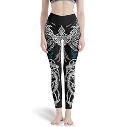 Damen Yoga Leggings Wikinger Raben Huginn und Muninn Odin 3D-Druck Sporthose Yogahose Hohe Taille Langgröße Capri Leggings White 2XL von Gamoii