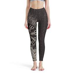 Gamoii Damen Sport Leggings Wikinger Yggdrasil Kompass Baum des Lebens 3D Druck Sporthose Yogahose Hohe Taille Langgröße Laufhose White M von Gamoii