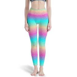 Gamoii Damen Sports Leggings Farbverlauf Regenbogen Glitzer 3D Druck Sporthose Yogahose Hohem Bund Muster Leggins Hose White XL von Gamoii