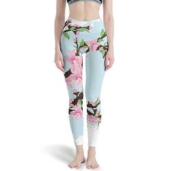 Gamoii Damen Yoga Leggings Blaue Rosa Kirschblüte Sporthose Yogahose Hoher Taille Langgröße Übergrößen Fitnesshose White m von Gamoii