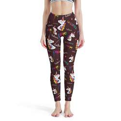 Gamoii Damen Yoga Leggings Einhorn mit Regenbogen Haar Bedruckte Sporthose Yogahose Hohe Taille Elastisch Jogginghose White l von Gamoii