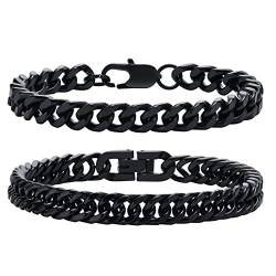 2 Stücke Herren Armband Edelstahl - Cuban Armband für Männer/Jungen 23 cm Schwarz Herrenarmbänder Geschenk für Ihn DAD Freund Ehemann Bruder (23CM) von Gamtic