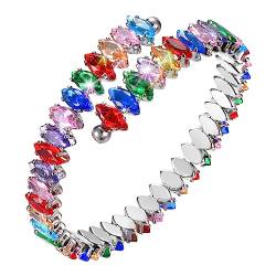 Armband Damen Silber Bunt Tennisarmbänder - Schmuck Geschenk für Frauen Glitzer 5A Zirkonia Tennis Bracelet Verstellbares Armreif für Freundin Mutter Ehefrau Geburtstag Jahrestag Weihnachten von Gamtic