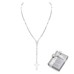 Gamtic Edelstahl Rosenkranz Halskette - Katholischer Rosenkranz Frauen Männer Perlen Silber Kette - 50cm von Gamtic