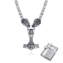 Wikinger Schmuck Thors Hammer Kette - Mjölnir Fensilir Nordischer Halskette Herren Edelstahl Vikinger Amulett Talisman Halsketten für Geburtstag Weihnachten (Mjolnir - 158g) von Gamtic