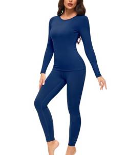 Ganado Thermounterwäsche Set Damen Innenfleece Thermowäsche Thermo Oberteil und Thermohose Leggings Winter Warm Unterwäsche Funktionsunterwäsche (Blau, S) von Ganado