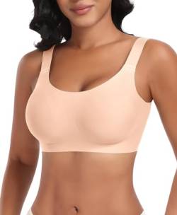 Nahtloser BH Damen Ohne Bügel Glatt Komfort Vollschalen Gepolstert Bustier Weicher BH Bequemer T-Shirt Soft BH Bra Bralette (Beige, S) von Ganado