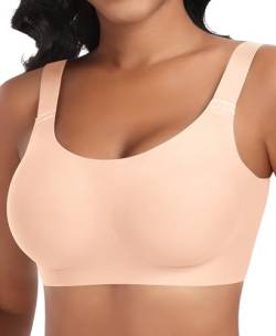 Nahtloser BH Damen Ohne Bügel Glatt Komfort Vollschalen Gepolstert Bustier Weicher BH Bequemer T-Shirt Soft BH Bra Bralette (Beige, XL) von Ganado