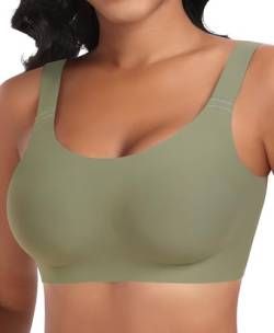 Nahtloser BH Damen Ohne Bügel Glatt Komfort Vollschalen Gepolstert Bustier Weicher BH Bequemer T-Shirt Soft BH Bra Bralette (Grün, L) von Ganado