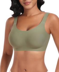 Nahtloser BH Damen Ohne Bügel Glatt Komfort Vollschalen Gepolstert Bustier Weicher BH Bequemer T-Shirt Soft BH Bra Bralette (Grün, S) von Ganado