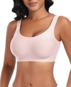 Nahtloser BH Damen Ohne Bügel Glatt Komfort Vollschalen Gepolstert Bustier Weicher BH Bequemer T-Shirt Soft BH Bra Bralette (Pink, L) von Ganado