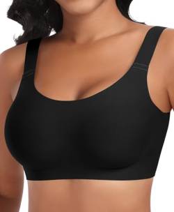 Nahtloser BH Damen Ohne Bügel Glatt Komfort Vollschalen Gepolstert Bustier Weicher BH Bequemer T-Shirt Soft BH Bra Bralette (Schwarz, 2XL) von Ganado