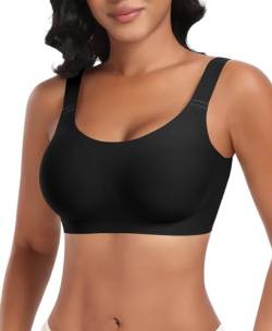 Nahtloser BH Damen Ohne Bügel Glatt Komfort Vollschalen Gepolstert Bustier Weicher BH Bequemer T-Shirt Soft BH Bra Bralette (Schwarz, S) von Ganado