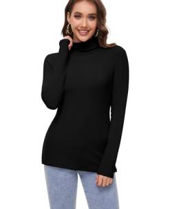 Thermo Oberteil Damen Thermounterwäsche Rollkragenshirt Innenfleece Thermo Unterhemd Rollkragen Langarmshirt Rollkragenpullover Stehkragen Shirt (Schwarz, 2XL) von Ganado