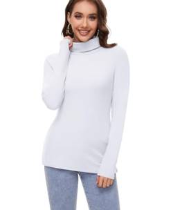 Thermo Oberteil Damen Thermounterwäsche Rollkragenshirt Innenfleece Thermo Unterhemd Rollkragen Langarmshirt Rollkragenpullover Stehkragen Shirt (Weiß, L) von Ganado