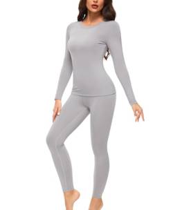 Thermounterwäsche Set Damen Innenfleece Thermowäsche Thermo Oberteil und Thermohose Leggings Winter Warm Unterwäsche Funktionsunterwäsche (Grau, M) von Ganado