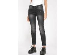 Slim-fit-Jeans GANG "94Sana Cropped" Gr. 28 (36), N-Gr, schwarz (total black vint) Damen Jeans Röhrenjeans von Gang