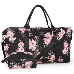 GangBan Reisetasche für Damen, Weekender Tasche mit Kulturbeutel, Handgepäcktasche mit Nassfach, Geschenk für Familie, Schwarzer Hintergrund mit Blumenfarbe, modisch von GangBan