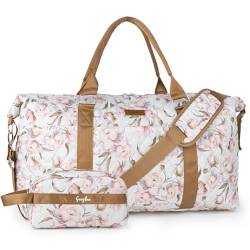 GangBan Reisetasche für Damen, Weekender Tasche mit Kulturbeutel, Handgepäcktasche mit Nassfach, Geschenk für Familie, Weißer Hintergrund, Blumenfarbe, modisch von GangBan