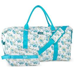 GangBan Reisetasche für Damen, Weekender Tasche mit Kulturbeutel, Handgepäcktasche mit Nasstasche, Geschenk für Familie, Blaue und weiße Blumenfarbe, modisch von GangBan