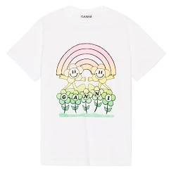 Ganni T-Shirt Rainbow mit Regenbogen-Print XS Weiss von Ganni