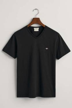 GANT Slim Fit T-Shirt V-Ausschnitt schwarz, Einfarbig von Gant