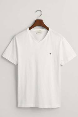 GANT Slim Fit T-Shirt V-Ausschnitt weiss, Einfarbig von Gant