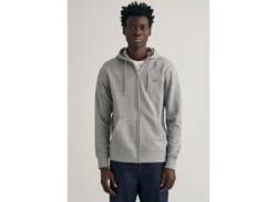 Kapuzensweatjacke GANT "REG SHIELD FULL ZIP HOODIE" Gr. XXXL, grau (grey melange) Herren Sweatjacken mit Logostickerei auf der Brust von Gant