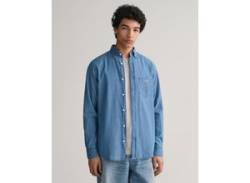 Langarmhemd GANT "Regular Fit Denimhemd Jeanshemd pflegeleicht" Gr. XXXL, N-Gr, blau (semi light blue) Herren Hemden Langarm von Gant