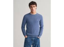 Rundhalspullover GANT "COTTON PIQUE C-NECK" Gr. M, blau (denim blue melange) Herren Pullover Rundhalspullover von Gant