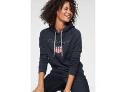 Sweatshirt GANT "GANT SHIELD SWEAT HOODIE" Gr. XS (34), blau (marine) Damen Sweatshirts von Gant