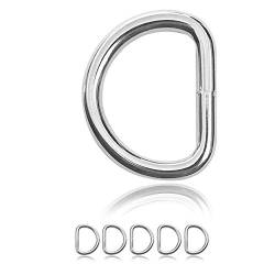 Ganzoo 5er Set D Ring aus Edelstahl, 50mm x 41mm, Materialstärke 6mm, nichtrostend, Ideal in Verbindung mit Paracord 550 zu verarbeiten, geschweißter Stahl, Farbe silber glanz, Marke von Ganzoo