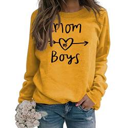 GaoCold Mom of Boys Sweatshirt Damen Langarm Buchstaben Druck Pullover Mama Sweatshirt Casual Loose Crewneck Tops für Winter, gelb, XL von GaoCold