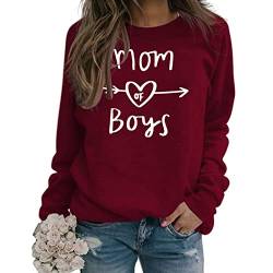 Mom of Boys Sweatshirt Frauen Langarm Buchstaben Print Pullover Mama Sweatshirt Casual Loose Crewneck Herbst Pullover Tops, claret, XL von GaoCold