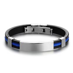 GaoSh Edelstahl Personalisiert Kreuz Armbänder ID PU-Leder Manschette Armband Geschenk für Freundschaftsarmband Jubiläum Valentinstag BFF Damen Herren Armreif Golden (Blue) von GaoSh