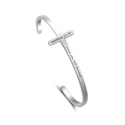 GaoSh Edelstahl Personalisiert Kreuz Armbänder Manschette Armband Geschenk für Freundschaftsarmband Jubiläum Valentinstag BFF Damen Herren Armreif Silber von GaoSh