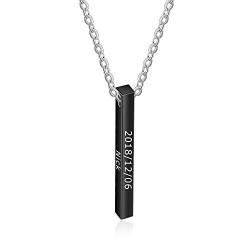 GaoSh Name Halskette Personalisierte Halskette mit Bar Anhänger Halskette Datum des Jahrestages Damen Kette Namenskette Edelstahl Halskette Geschenk für Geburtstag Valentinstag(Black) von GaoSh