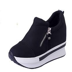 Damen Plateau versteckter Absatz Keilabsatz Sneaker Reißverschluss Casual Sneakers Slip On Elevator Schuhe, Schwarz - Schwarz - Größe: 36.5 EU von Gaorui