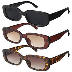 Gaosaili 3 Stücke Vintage Rechteckige Sonnenbrille für Damen und Herren, Sonnenbrille Rechteckig Retro Brille mit UV Schutz Sunglasses (Drei Stile) von Gaosaili
