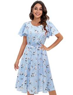 Chiffon Floral Sommer Sonne Strandkleider für Frauen 2023 mit V Ausschnitt Elastische Taille, 062-blauer Pusteblume, 3X-Groß von Gardenwed