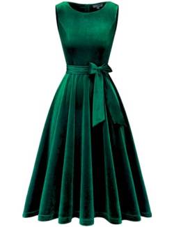 Damen Samt Kleid 50er Jahre Cocktailkleid Rockabilly Kleider Petticoat Festlich Hochzeit Dark Green L von Gardenwed