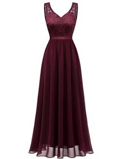 Gardenwed Abendkleider Elegant für Hochzeit Damen Kleider Cocktailkleid Spitzenkleid Festliche Kleider für Damen Ballkleid Burgundy L von Gardenwed