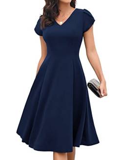 Gardenwed Abendkleider Elegant für Hochzeit Damen Kleider Elegant mit Ärmel Cocktailkleider Damen Winter Festliche Kleider für Damen Rockabilly Kleider Damen Petticoat Navy 2XL von Gardenwed